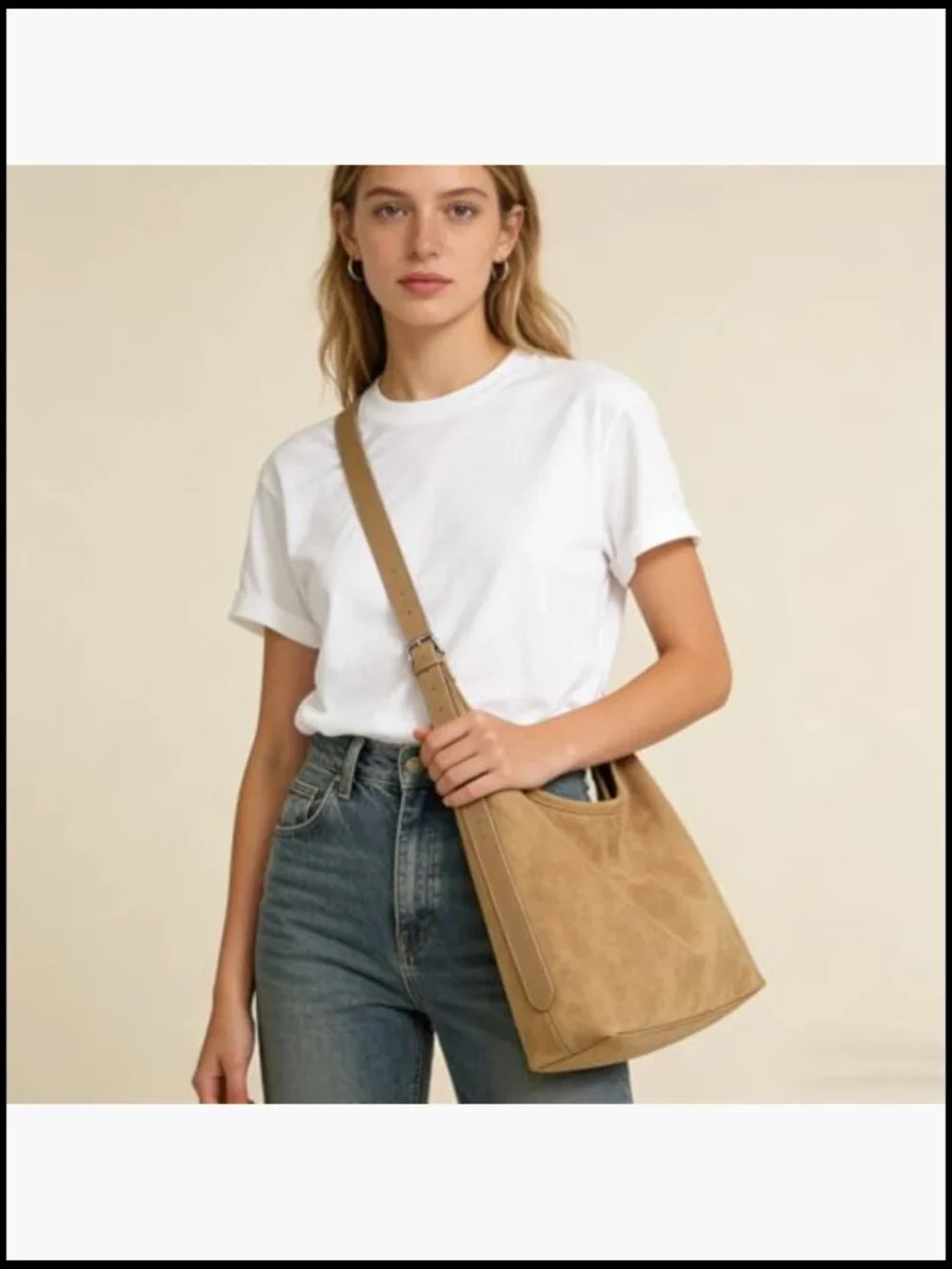 Large Hobo Bag Slouchy Shoulder Tote Purse Retro Faux Suede Handbag Work Travel